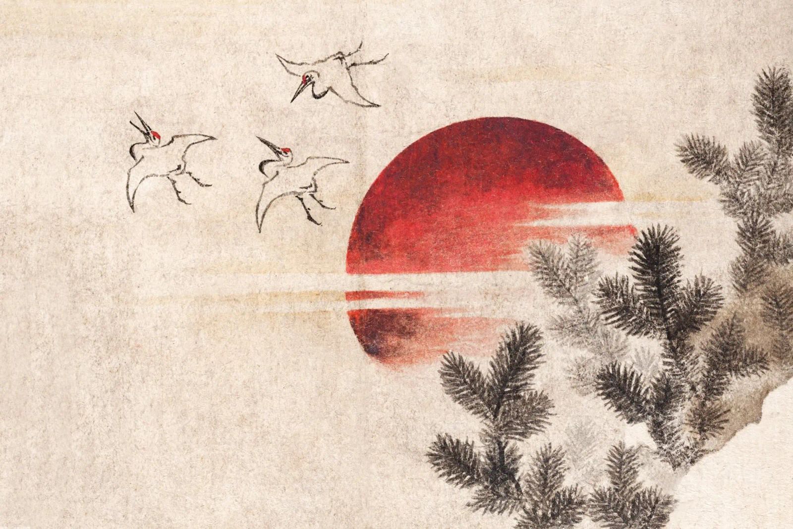 Hokusai's Birds and sunset poster de apoloprints