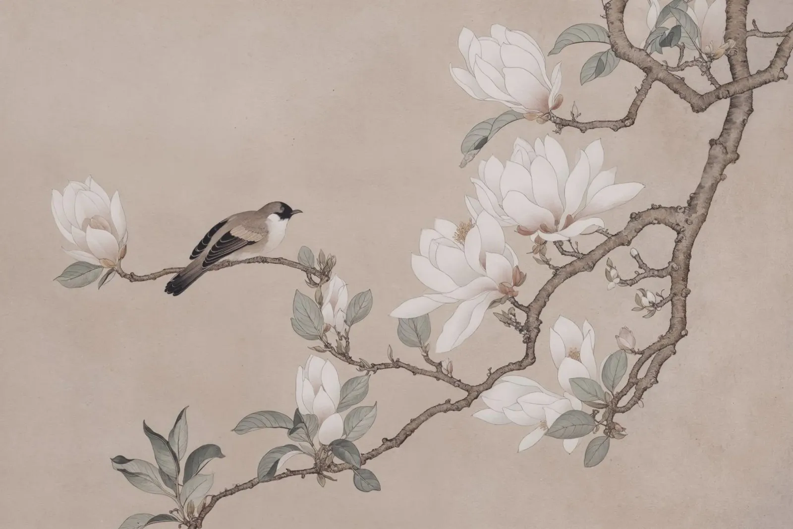 Magnolia Fiori e Uccelli Cineserie poster con telaio in alluminio da Andrea Haase Vintage World