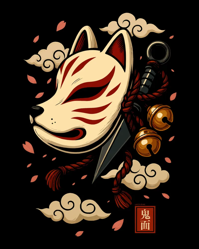 Maschera Kitsune incantata poster con telaio in plastica da LM2KONE