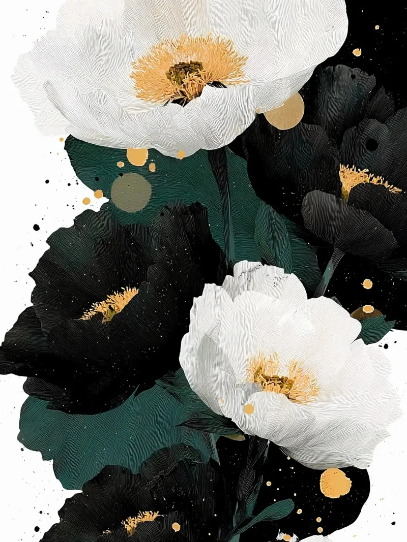 Flowers art D poster con telaio in legno da Mateo