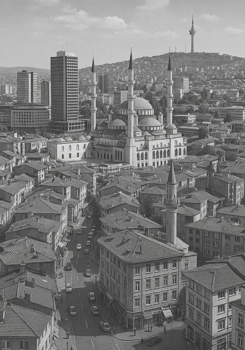 Ankara, Turchia Fotografia panoramica della città in bianco e nero tela con Cornice a cassetta da the gondels