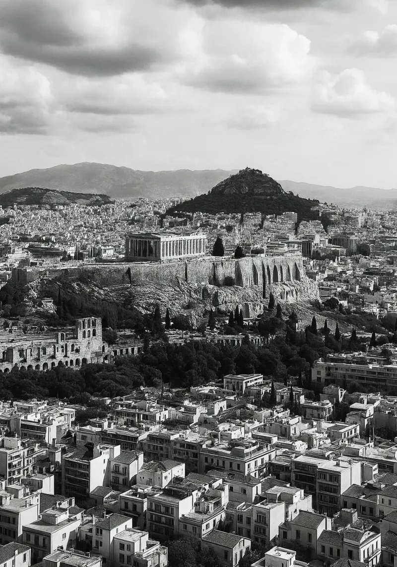 Athen, Griechenland Schwarz-Weiß-Stadtpanorama-Fotografie Alu-Dibond von the gondels