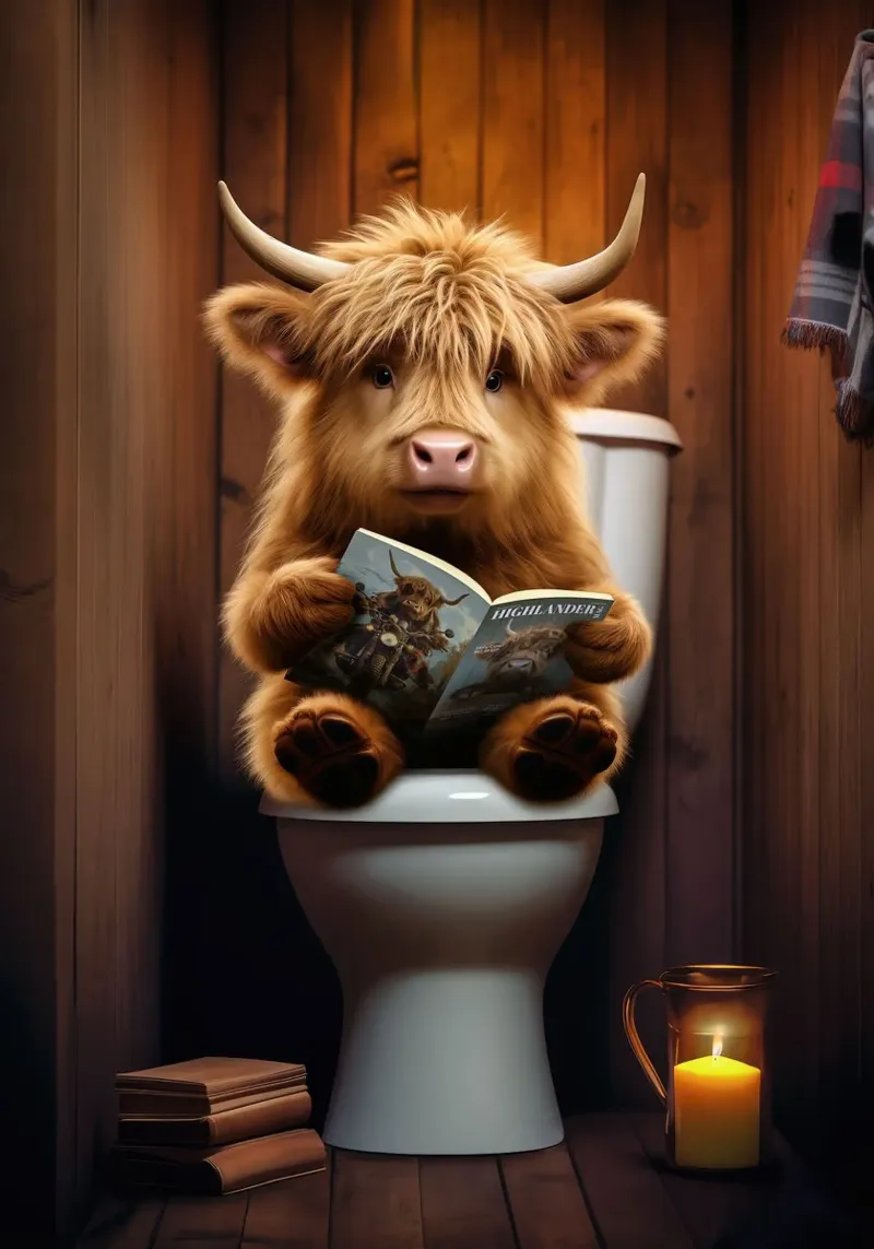 Bebé Highland Vaca Inodoro poster con marco de madera de James Isaac Jackson
