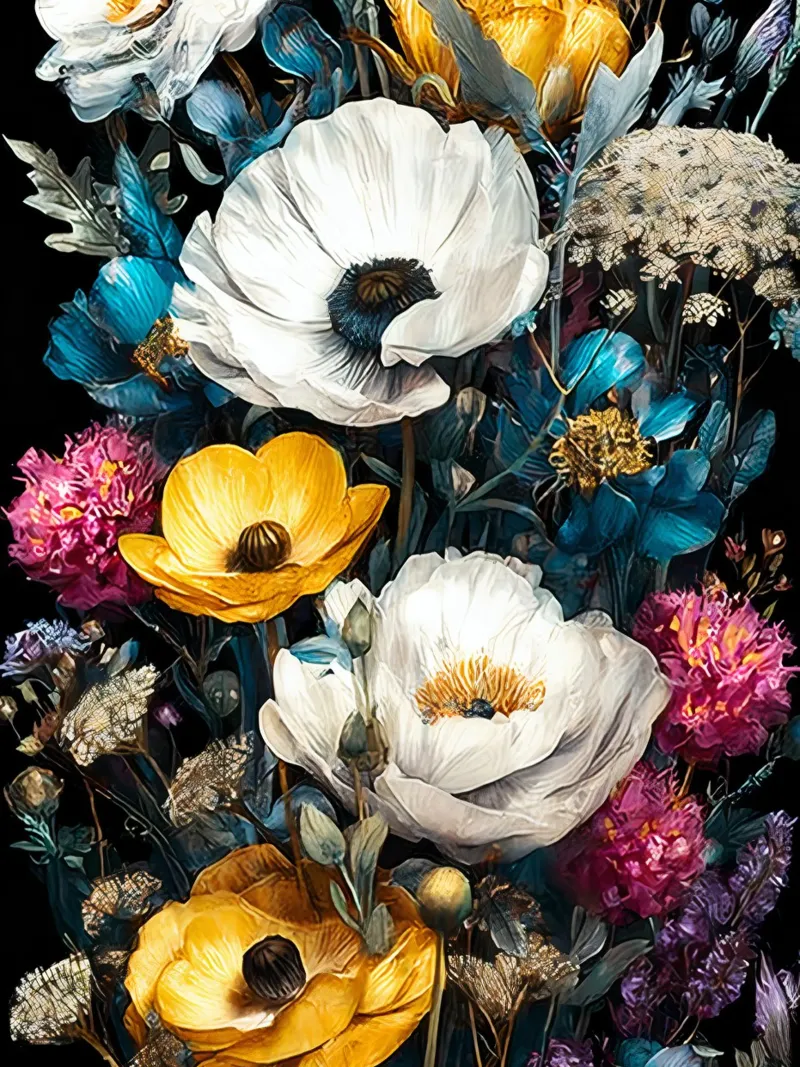 Garden full of flowers F canvas met Baklijst van Mateo