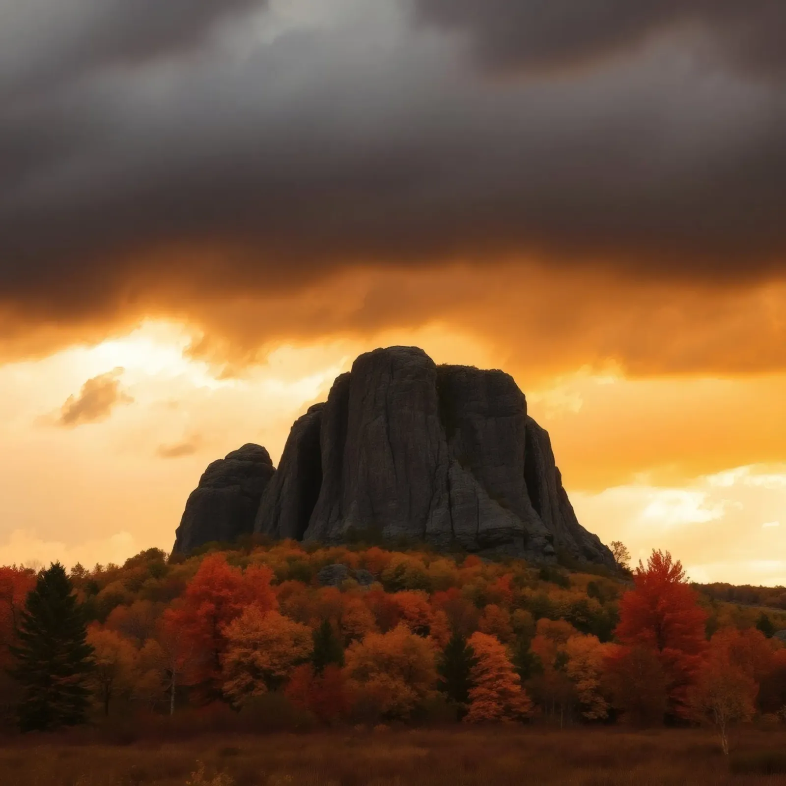 Captivating autumn landscape showcasing dramatic rock format canvas with Floater frame by DesignDoodle