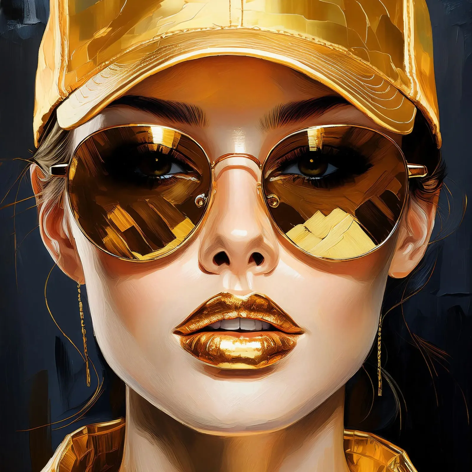 Ritratto di donna moderna Pop Art nei colori nero oro pellicola backlit da Take Your Art BV