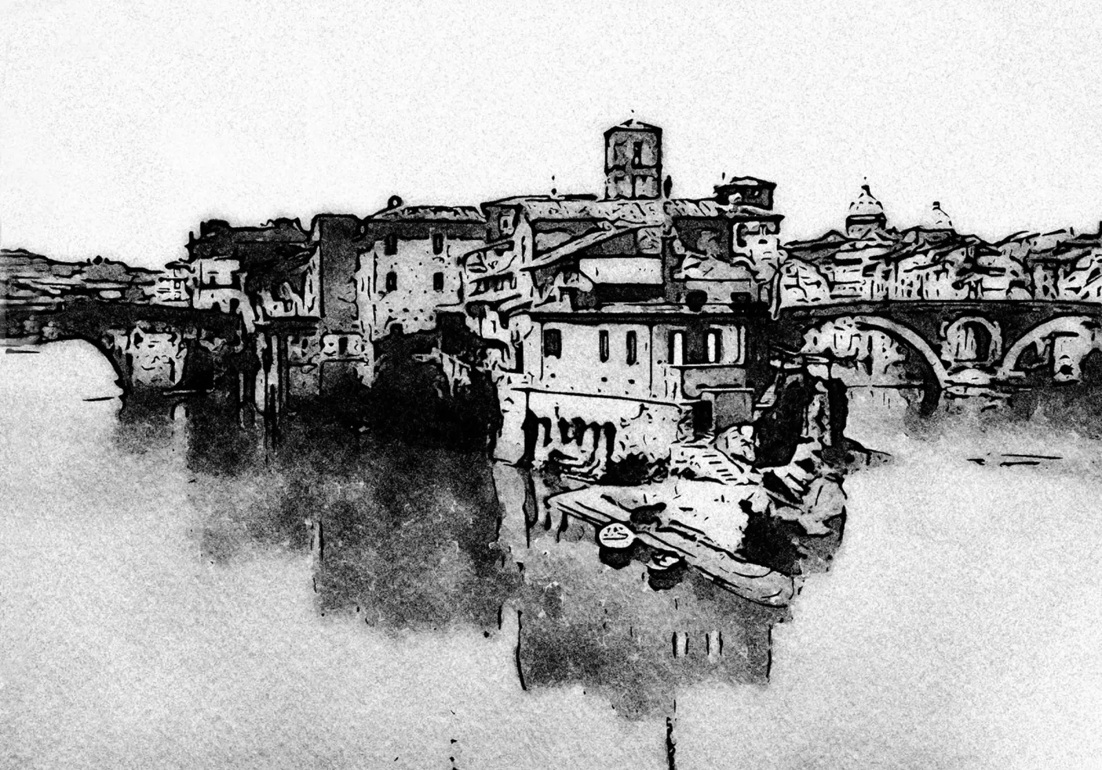 Roma-L'isola Tiberina poster con telaio in alluminio da Massimo Frascogna