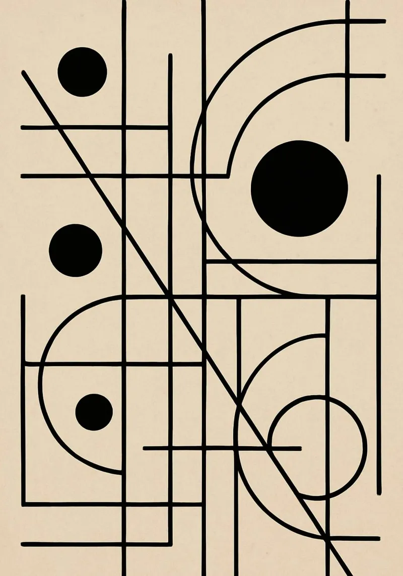 arte della linea e del cerchio poster con telaio in legno da the gondols