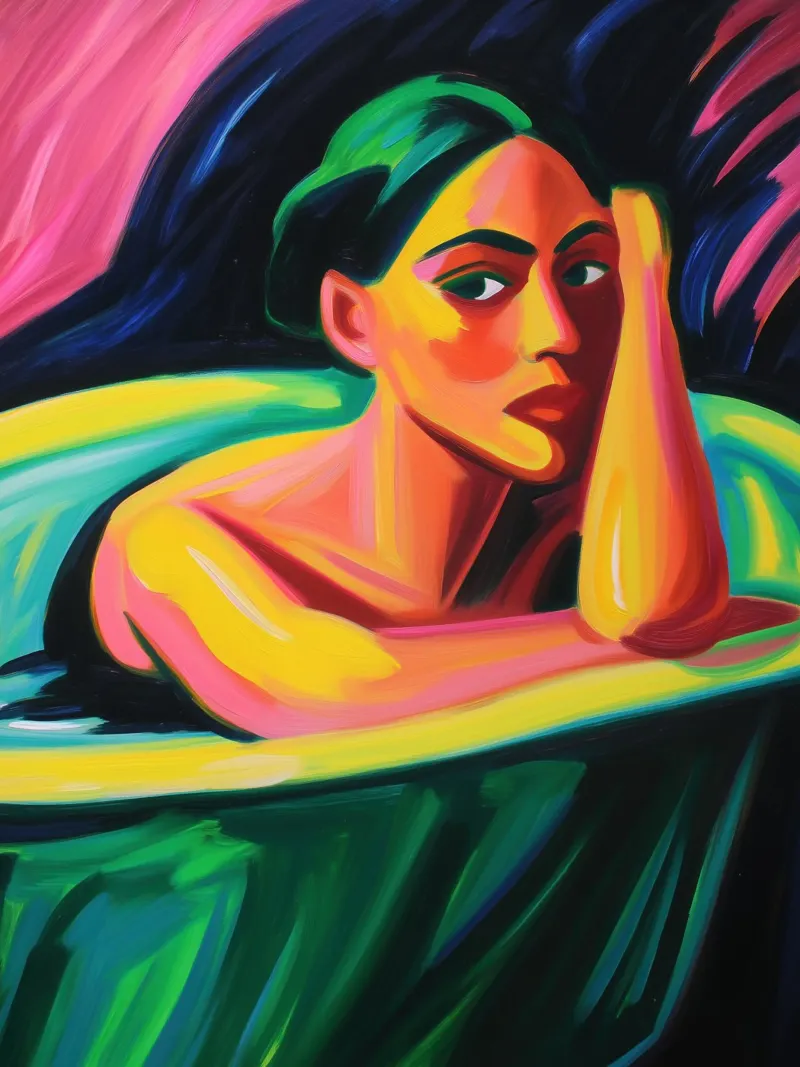 Naakte vrouw in de badkuip | Expressionistisch schilderij poster van Autofocus