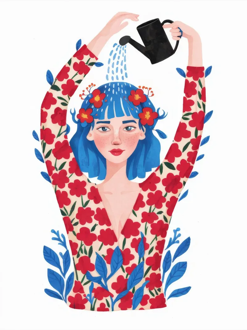 Danza dei fiori rossi poster con telaio in legno da Twilight Muse