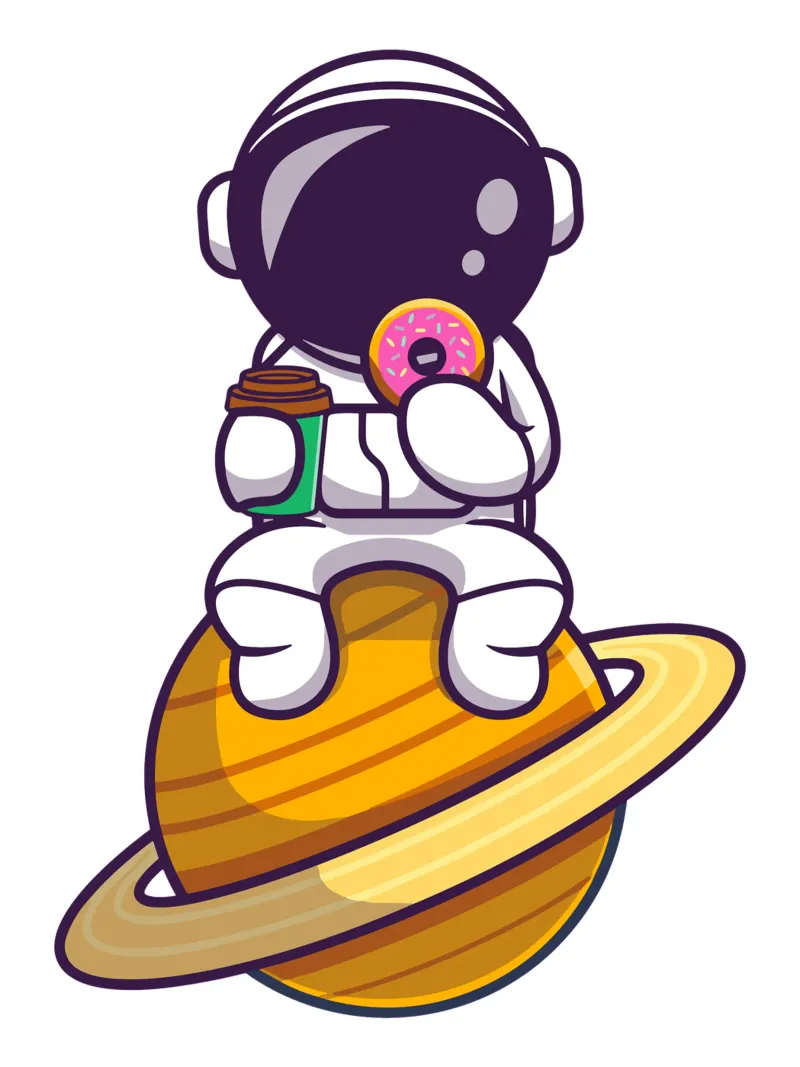 Astronauta carino che mangia una ciambella e tiene in mano una tazza di caffè carta hahnemühle da brockcon Shop