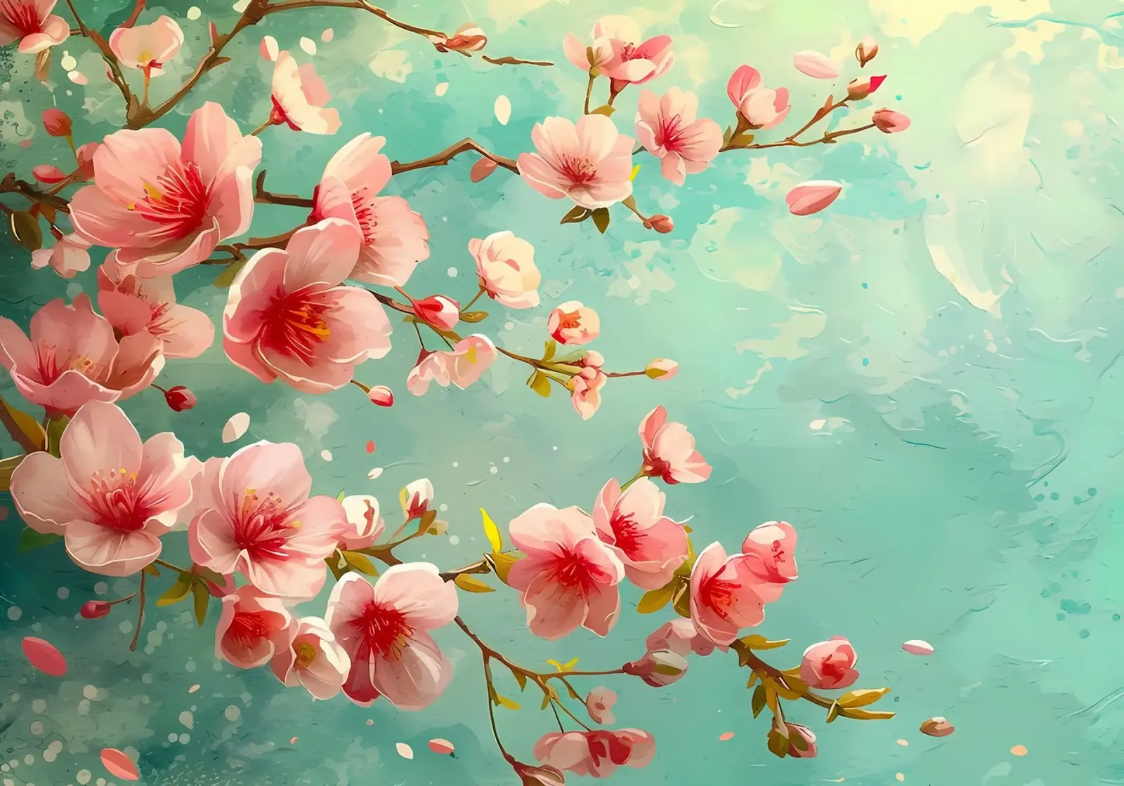 fiori di ciliegio fiori rami petali primavera poster con telaio in plastica da Janine P McGuire