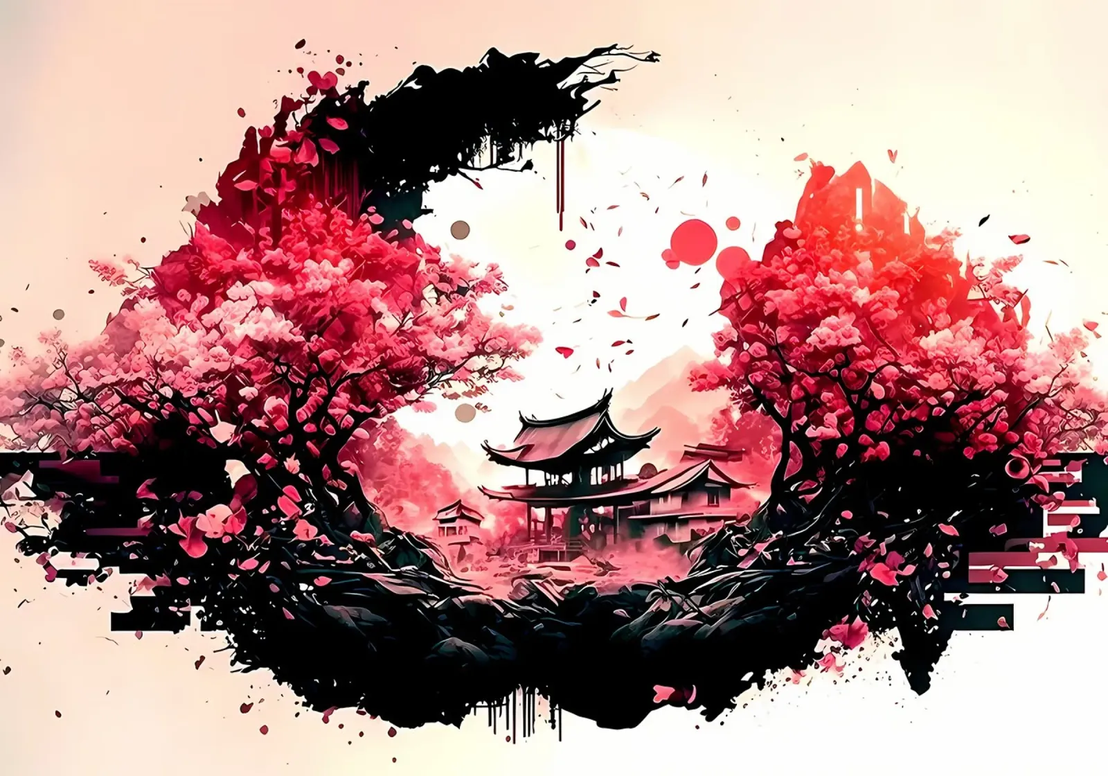 ciliegio in fiore pagoda nuvole cielo paesaggio natura plexiglass da Janine P McGuire