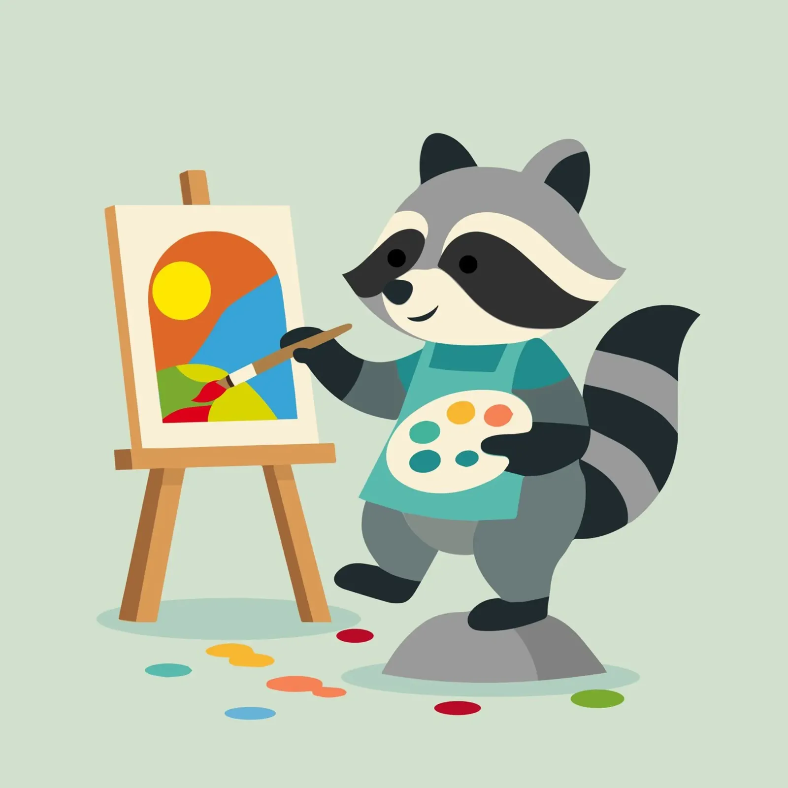 Procione creativo con tavolozza di colori - motivo colorato per bambini poster da namosh