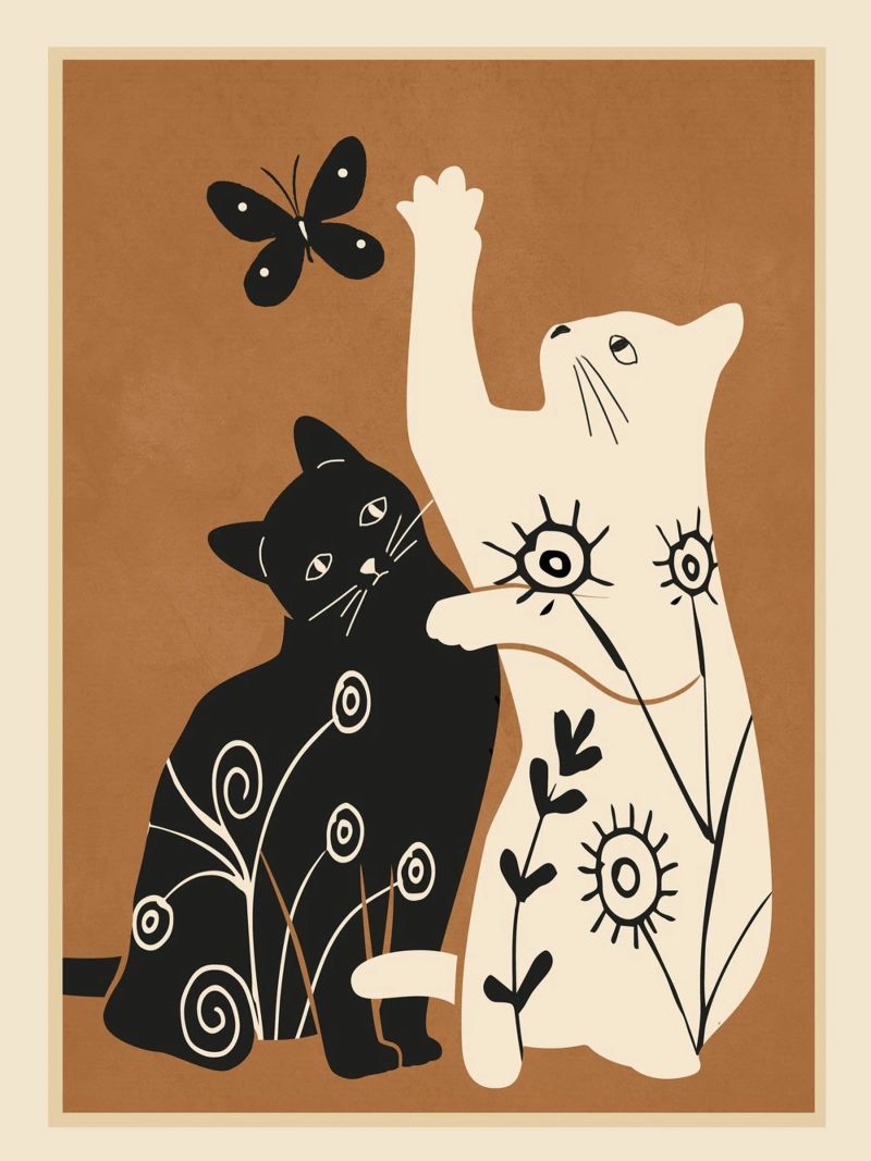 Abstract Floral Cats Poster von Flow Line