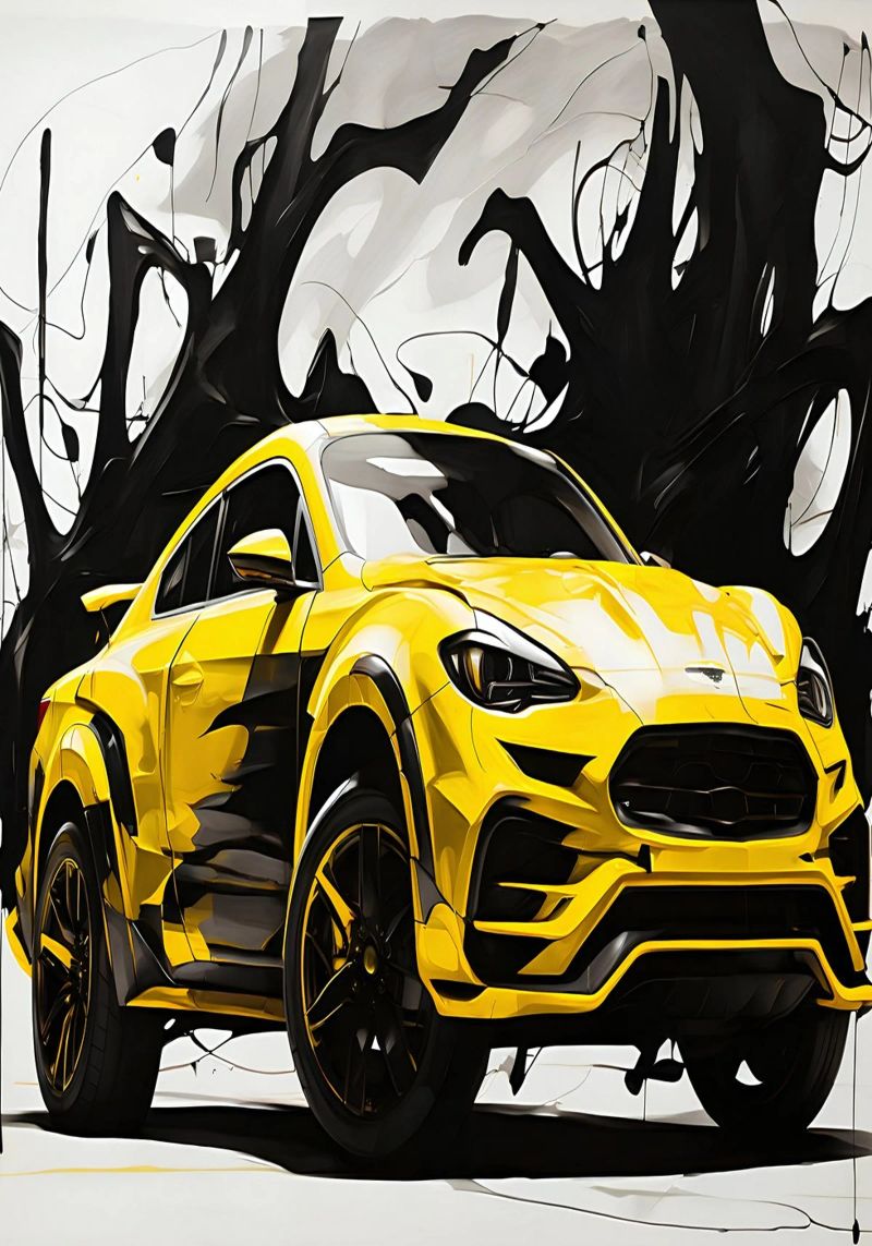 Ford Gt Modern SUV in Motion Yellow Ink Splash Car Poster poster de Cold Wild