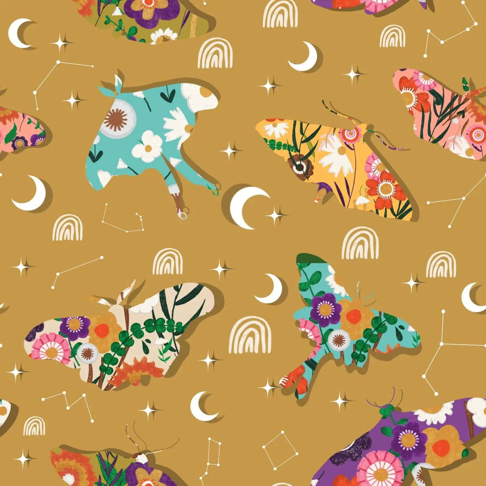 Falene cosmiche floreali - Senape celeste Boho pellicola backlit da susanacosta
