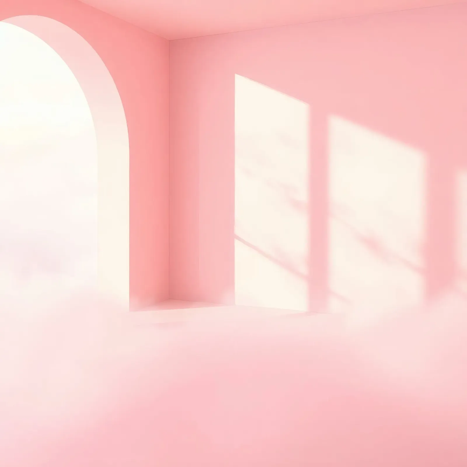 Interni rosa tenue con la luce del sole che proietta ombre in un'atmosfera da sogno. pellicola backlit da DesignDoodle