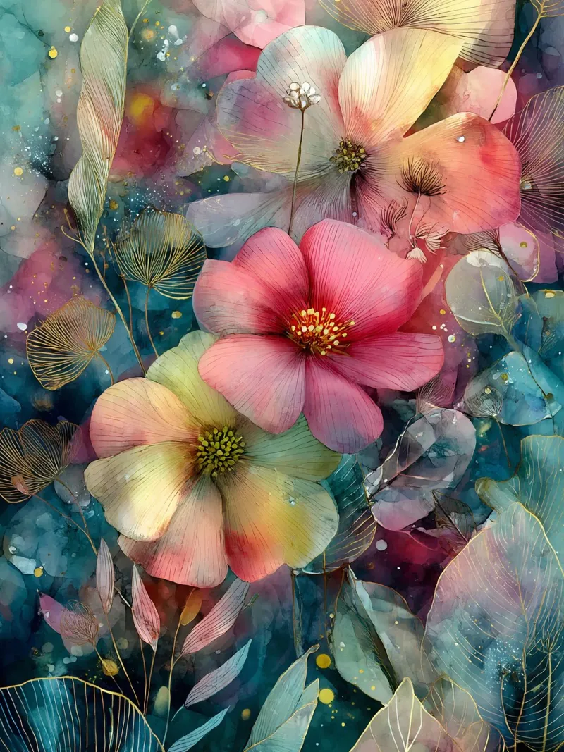 Flowers Watercolor art C poster con telaio in plastica da Mateo
