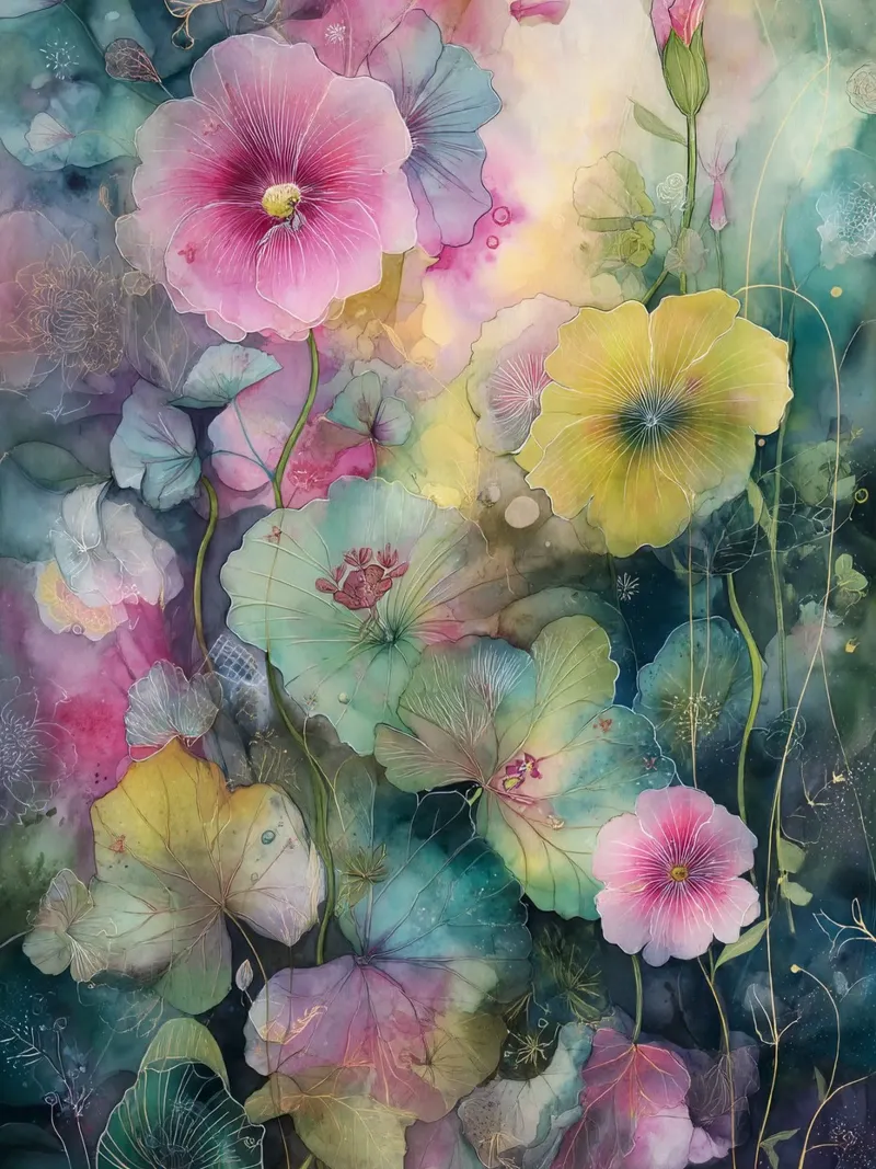 Flowers Watercolor art D tela con Cornice a cassetta da Mateo
