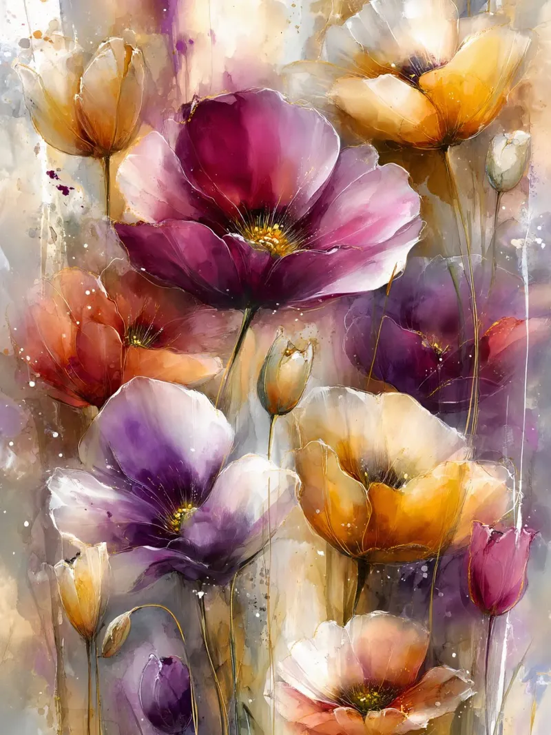 Wildflowers Poppy Abstract art A carta hahnemühle da Mateo