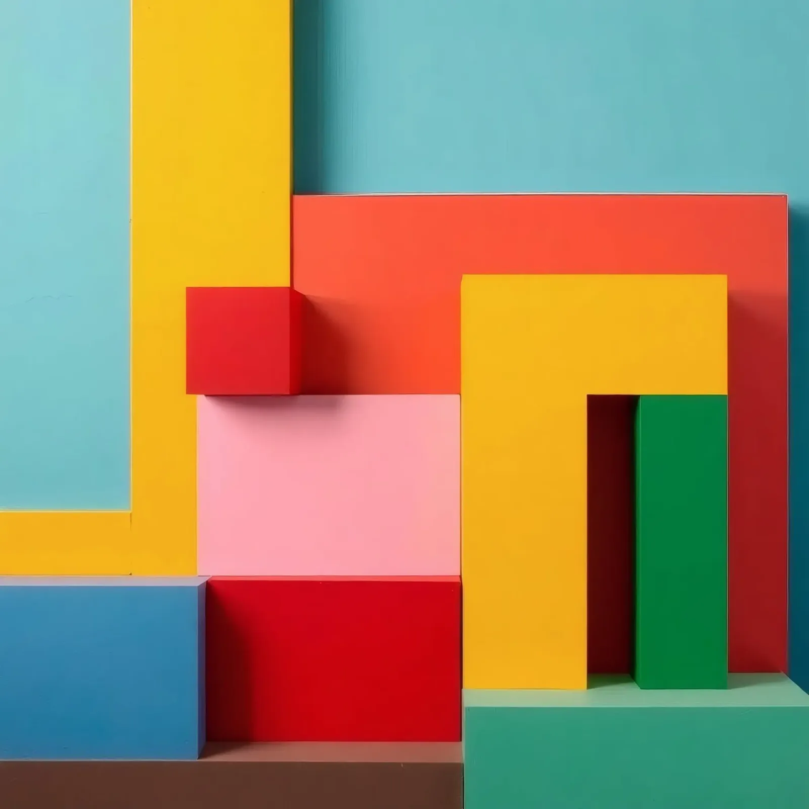 Bright colored geometric shapes create an abstract wall art canvas by DesignDoodle