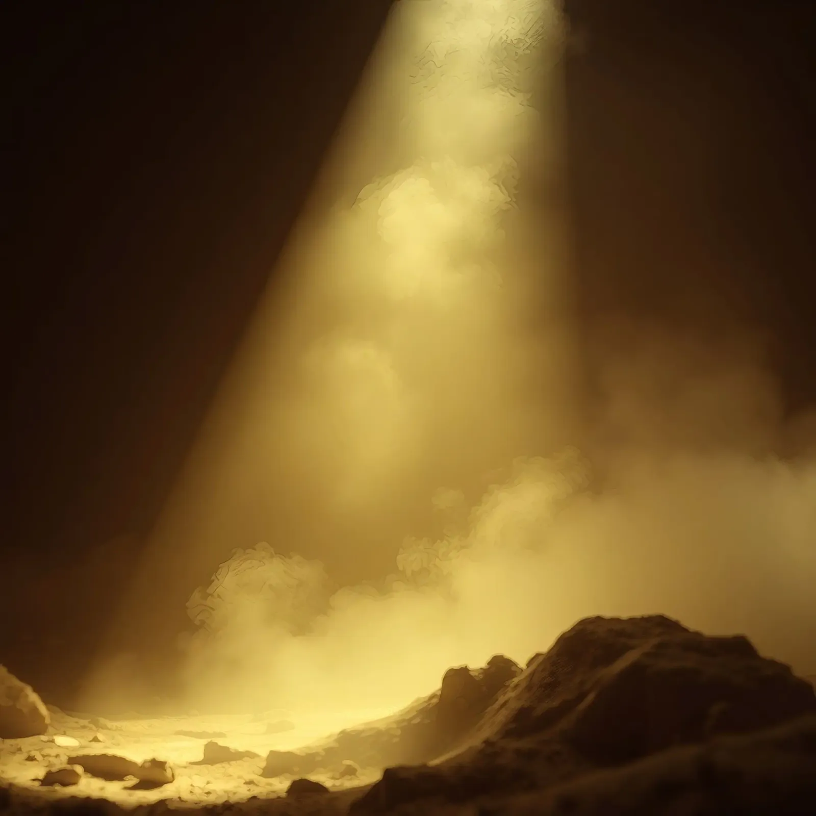 Golden light illuminates a rocky landscape filled with mist canvas by DesignDoodle