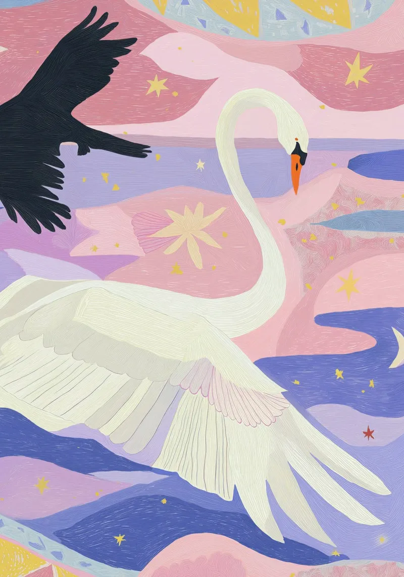 Colourful Swan Print, Boho Swan Poster canvas by Boheme