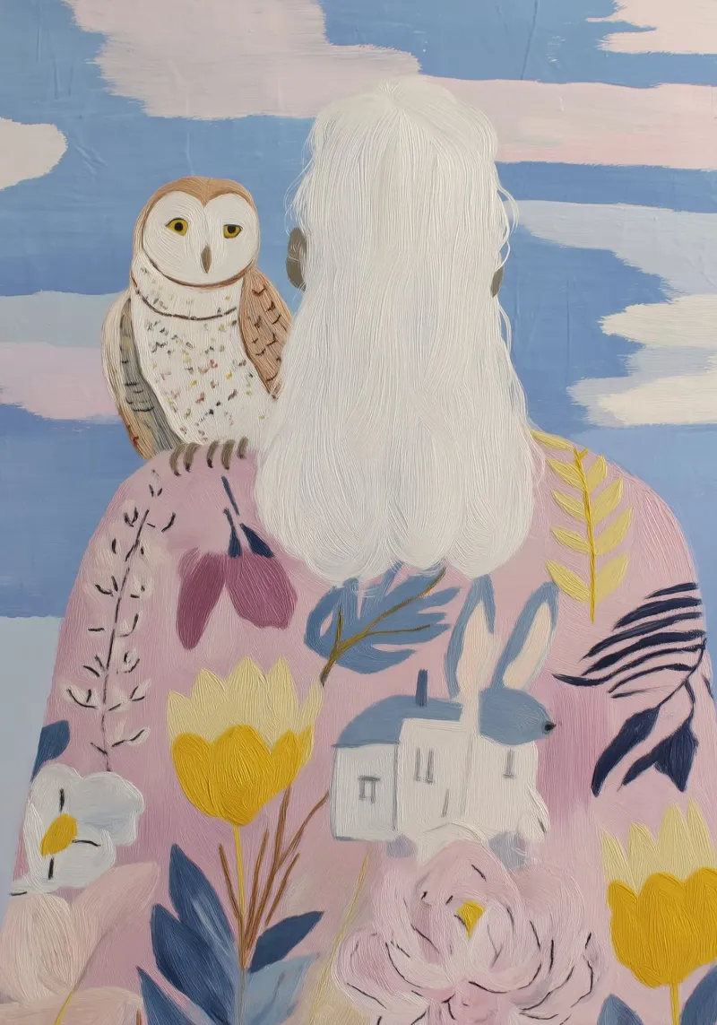 Boho Folk Print, Uil Print canvas van Boheme