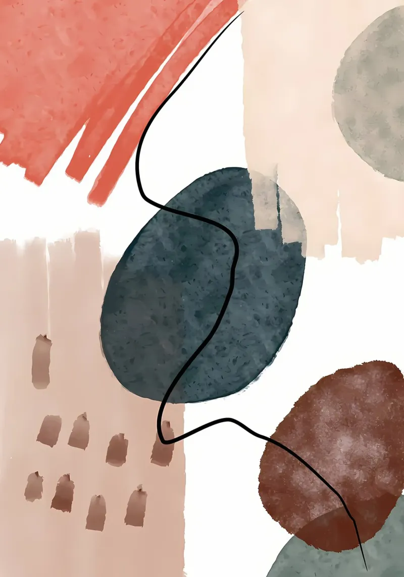 abstracte vormen gebogen lijnen penseelstreken zachte texturen acryl van Janine P McGuire