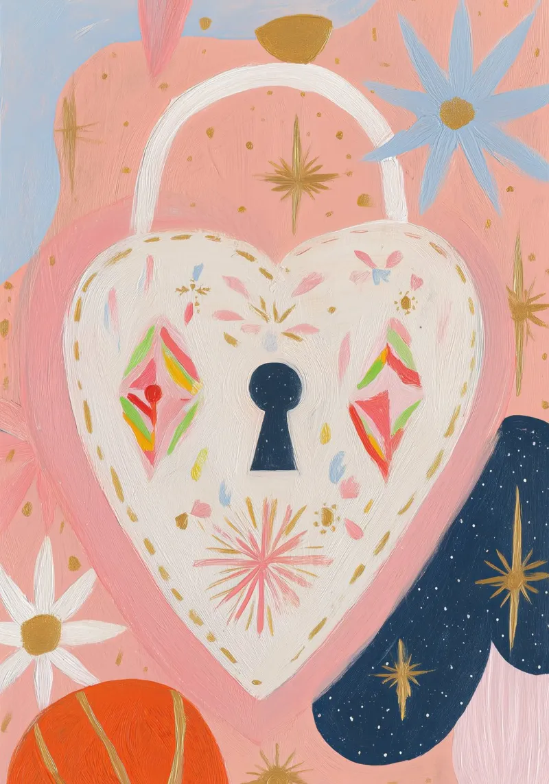 Folk Print, Heart Locket, Boho Print poster con marco de madera de Boheme