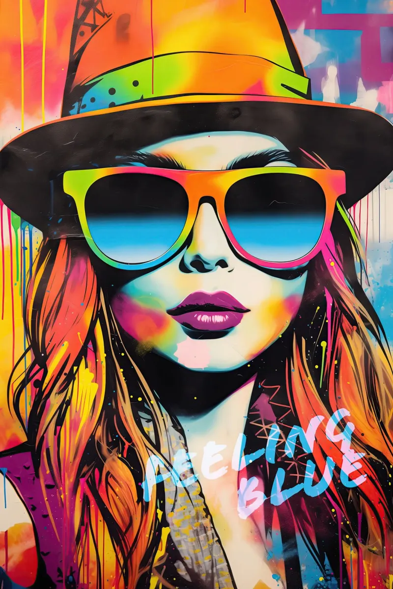 Feeling Blue | Ritratto di donna sfrontato di street art poster con telaio in plastica da Autofocus