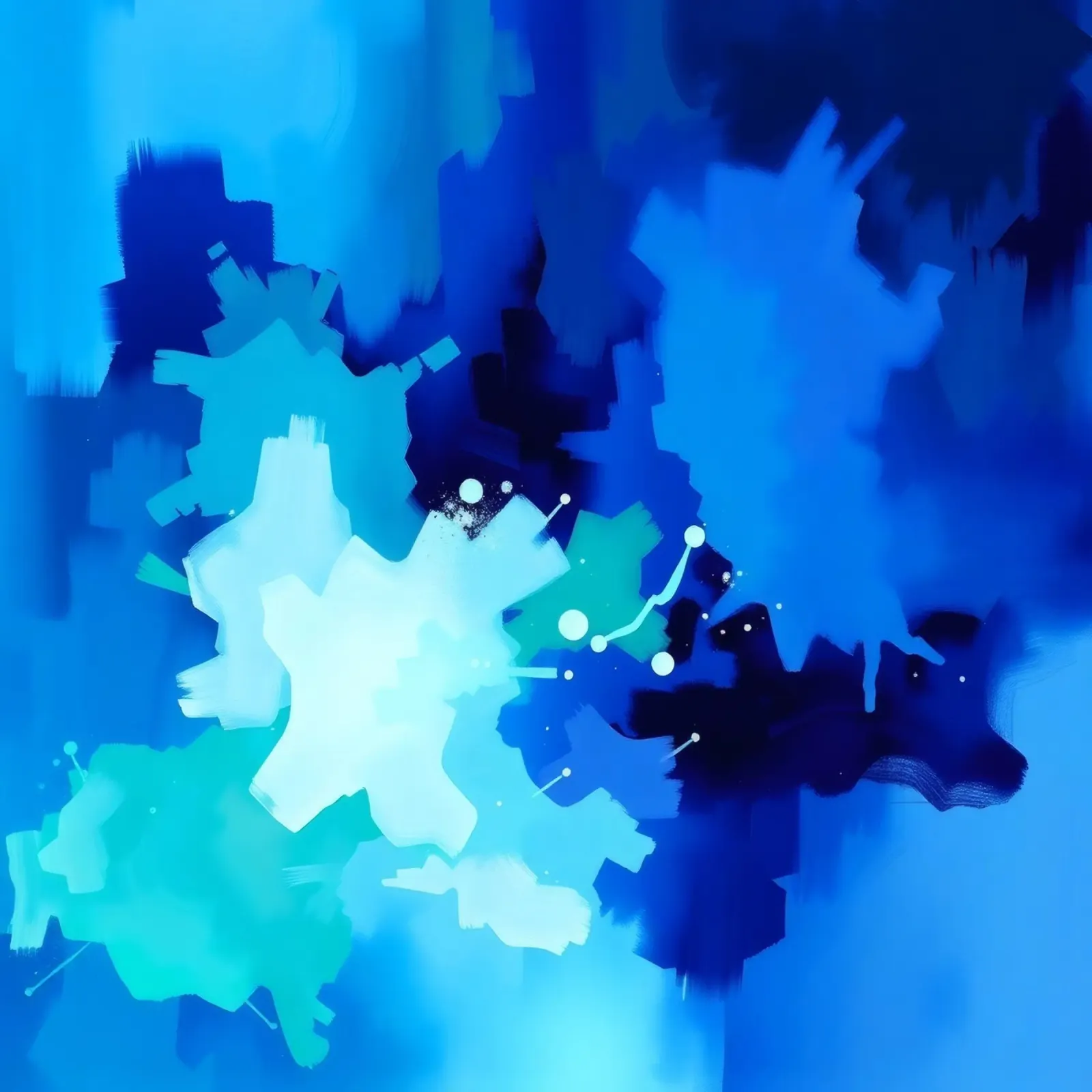 Moderne abstracte kunst in levendige blauwtinten canvas met Baklijst van DesignDoodle