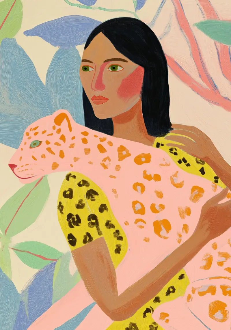 Dierenprint, Cheetah print, abstracte kleurrijke kunst acryl van Boheme
