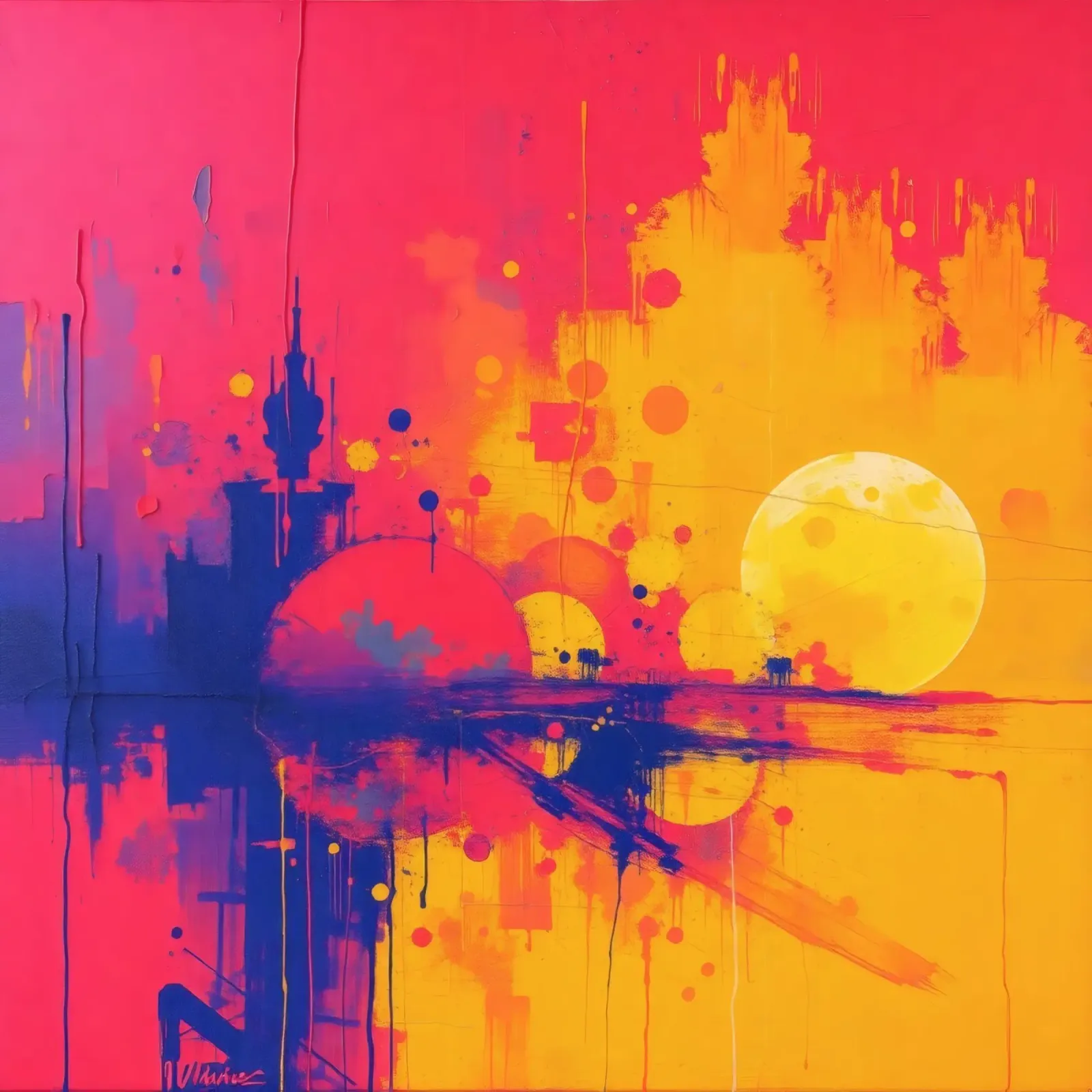sunset with abstract colors illuminating a serene landscape canvas by DesignDoodle