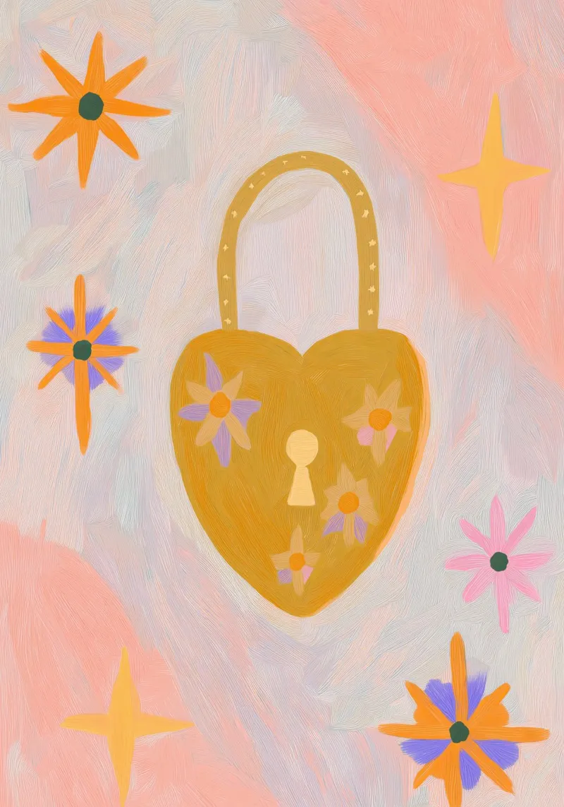 Love Print, Folk Pastel Muurkunst, Hemelse Print canvas met Baklijst van Boheme