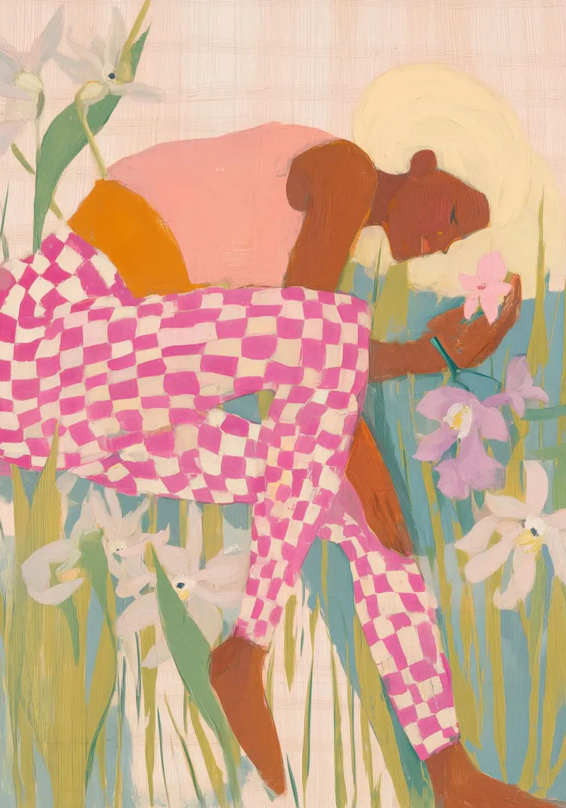 Abstracte Vrouw Folk Print, Wilde Bloemen Print, Bloemsierkunst canvas met Baklijst van Boheme