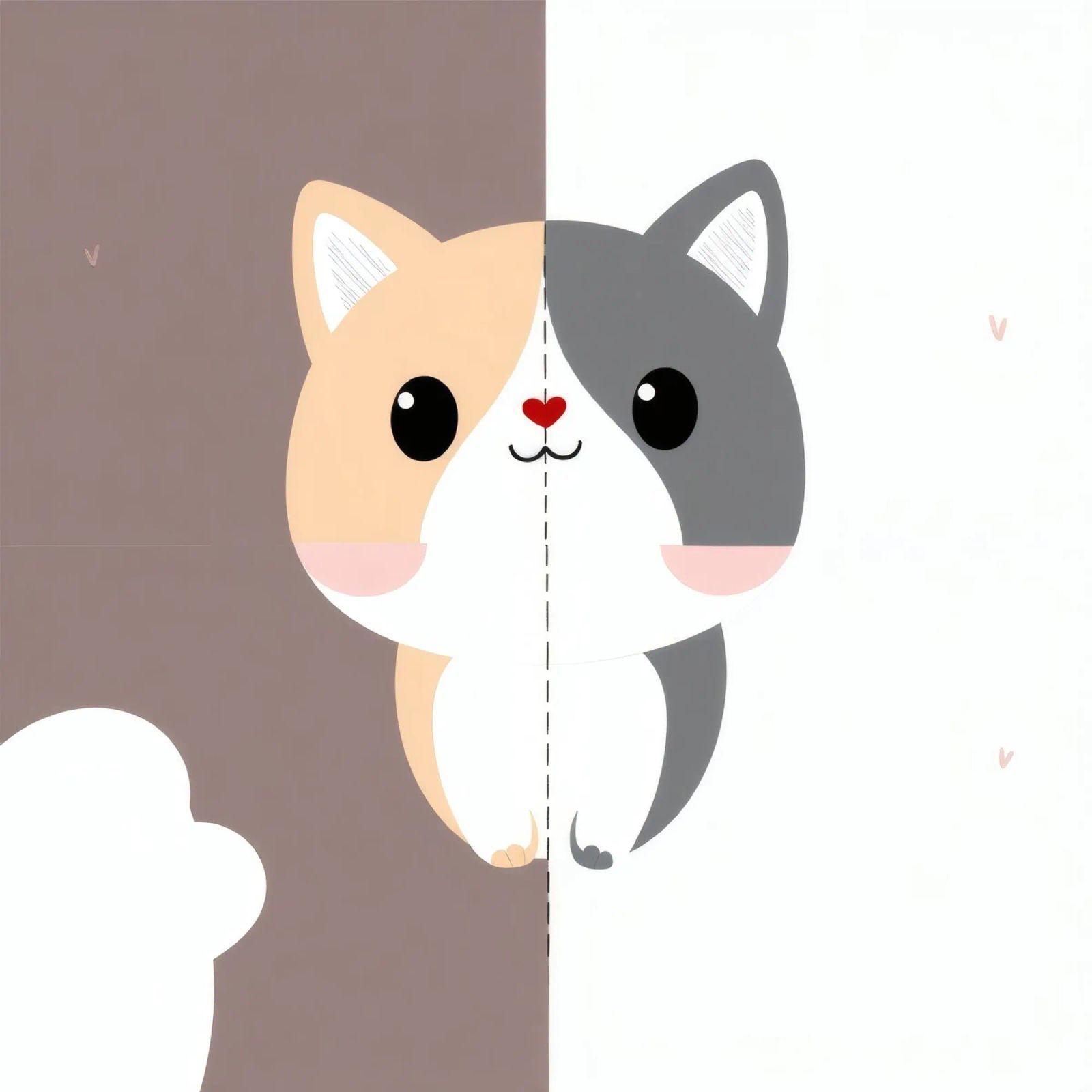 Niedliche Cartoon-Katze mit geteiltem Farbdesign im verspielten Stil Poster von DesignDoodle