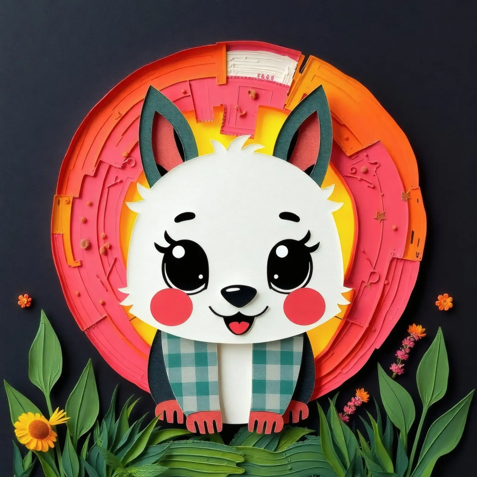 Niedliches Papier-Basteltier mit Hintergrund aus Sonne und Blumen Leinwand von DesignDoodle