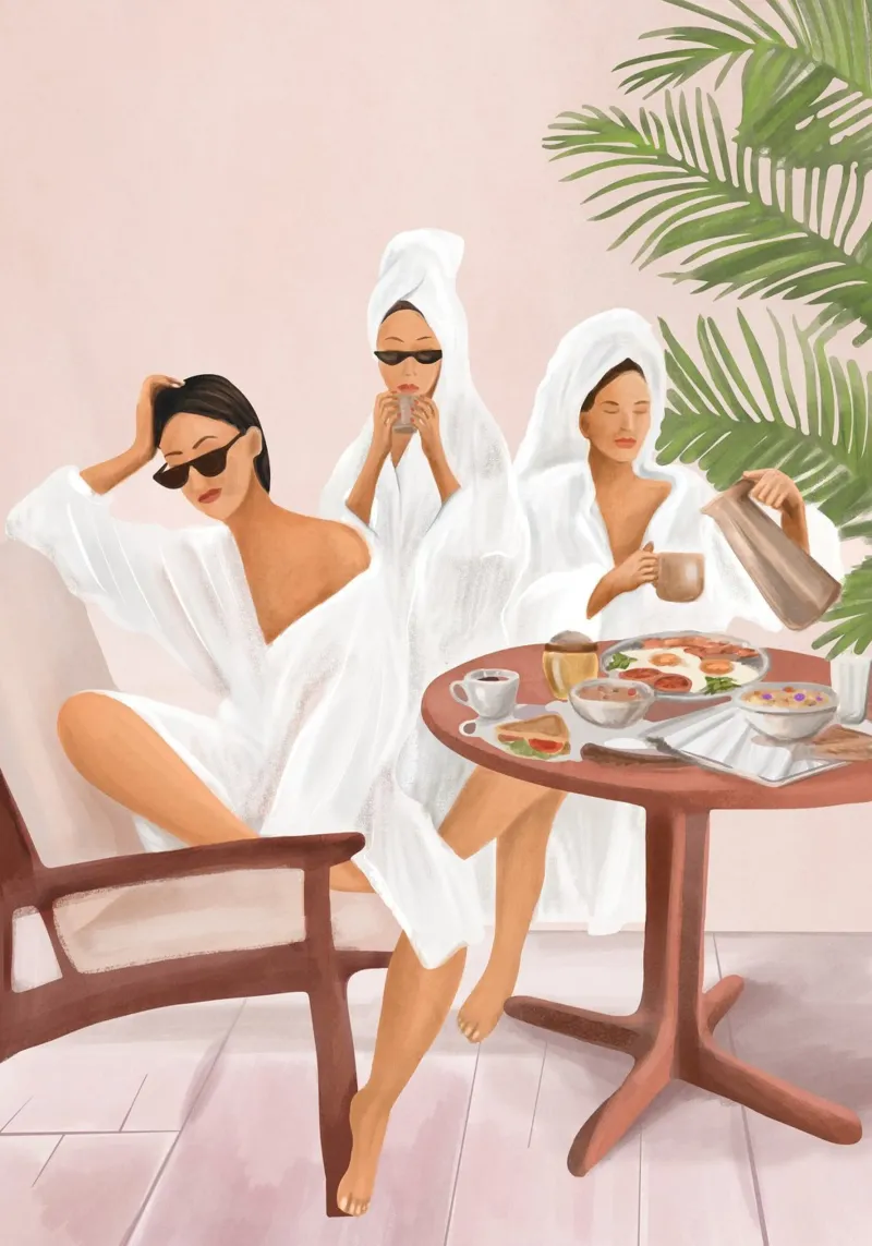Weekend morning with friends poster con telaio in alluminio da Flow Line
