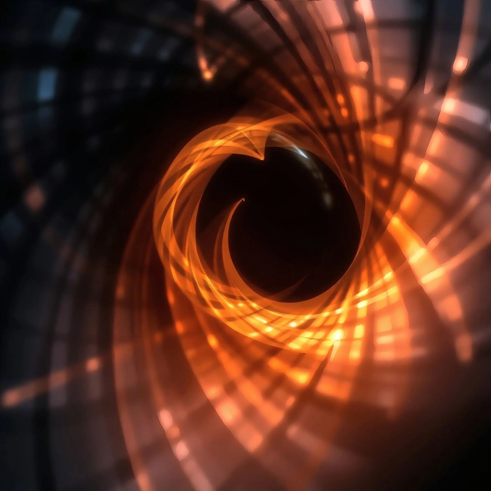 Swirling patterns of orange and black create an abstract art canvas by DesignDoodle