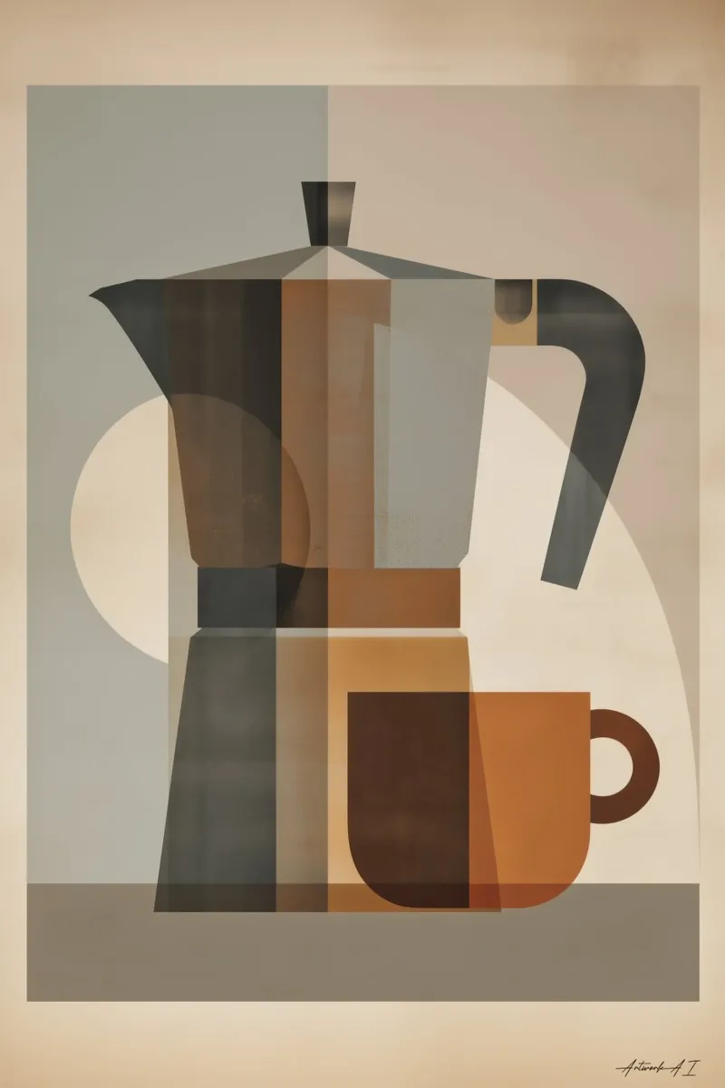 Poster Bialetti - Arte del caffè geometrica in stile retrò alluminio dibond da Artworkai Shop