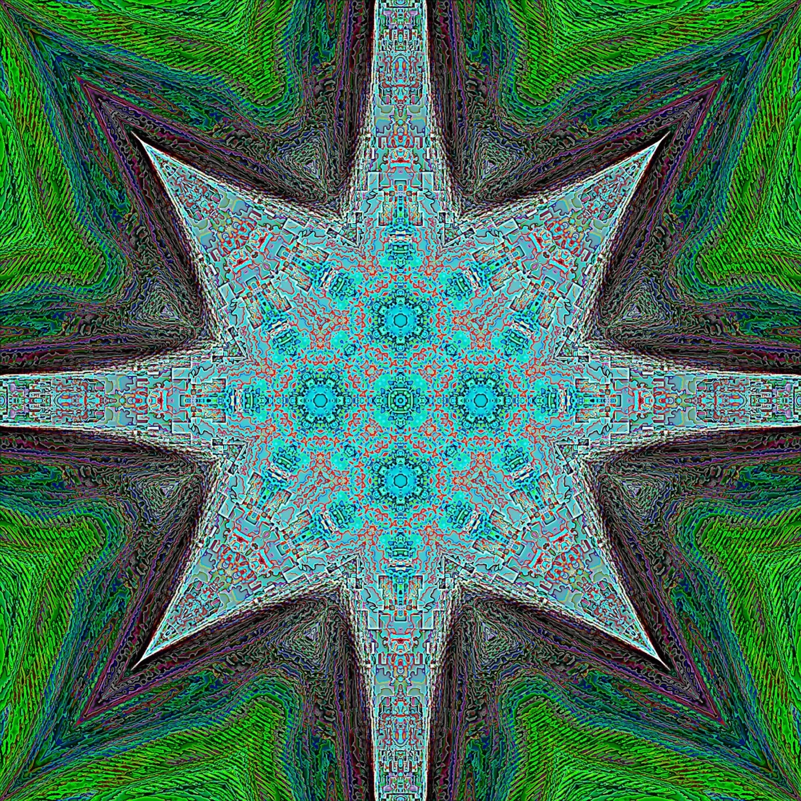 Étoile complexe, textures et formes en turquoise/noir/vert hahnemühle de Gürsel Yesil Digital Art
