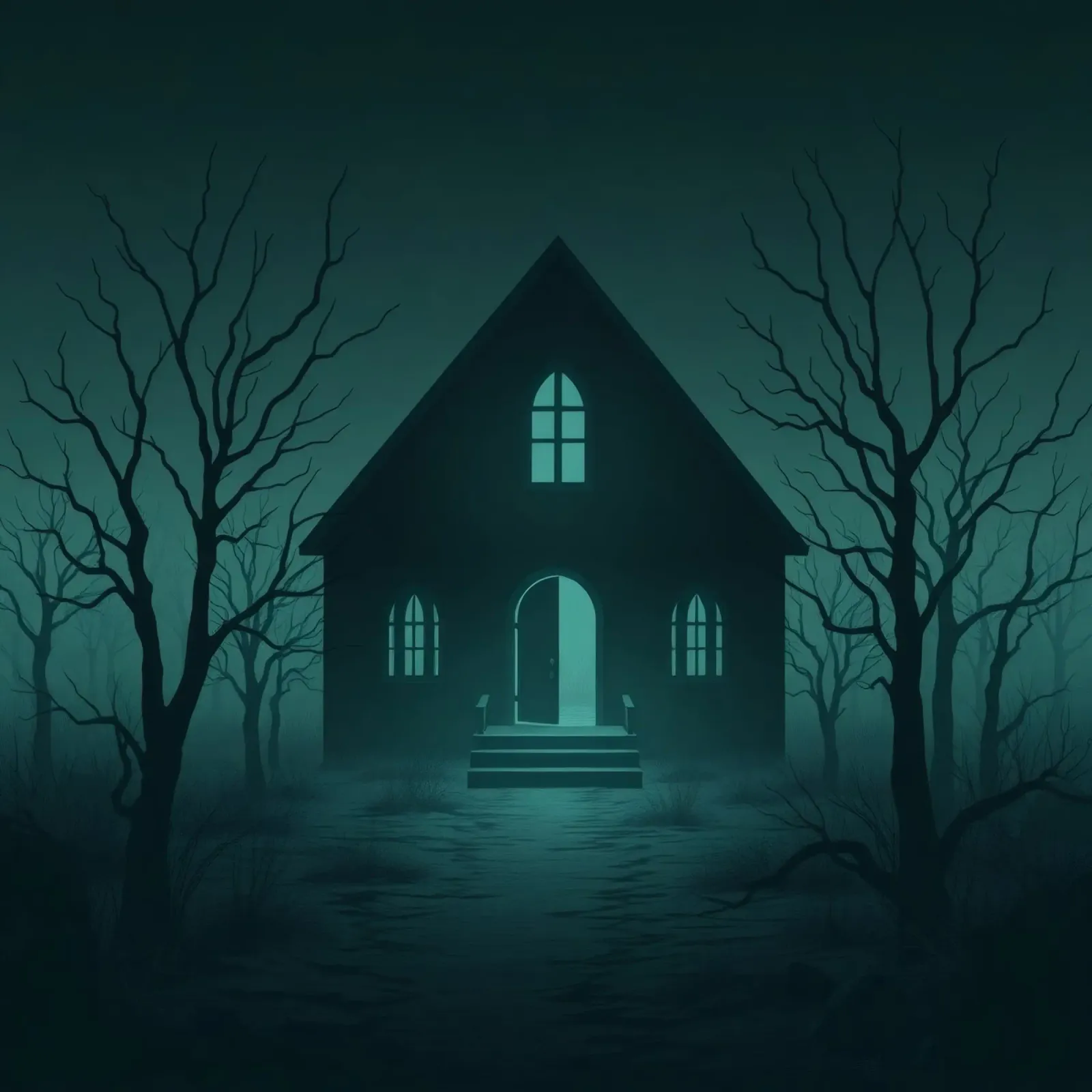 Maison sinistre éclairée par le clair de lune dans une forêt brumeuse hahnemühle de DesignDoodle
