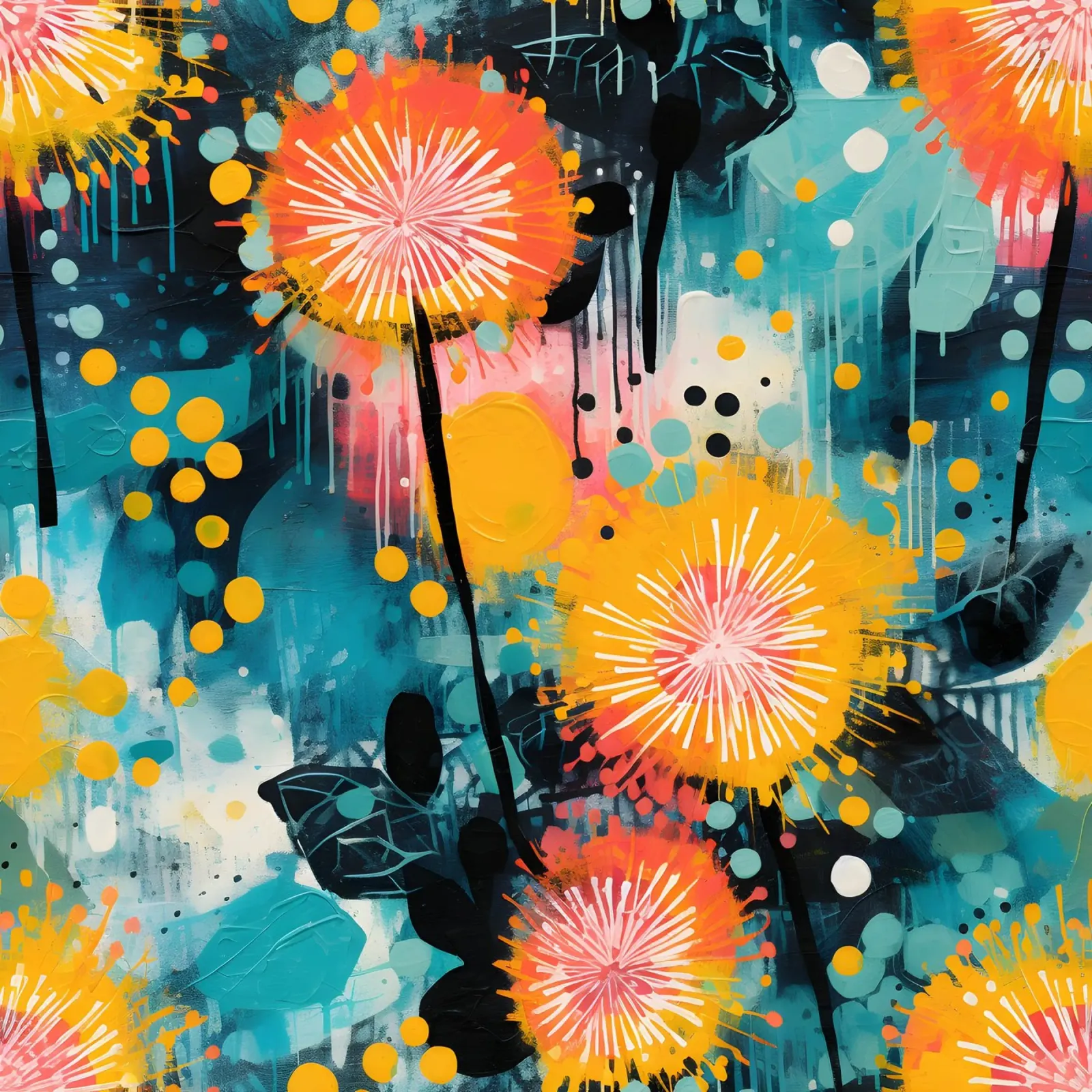 Carnevale del dente di leone poster con telaio in alluminio da Botanical Pattern House