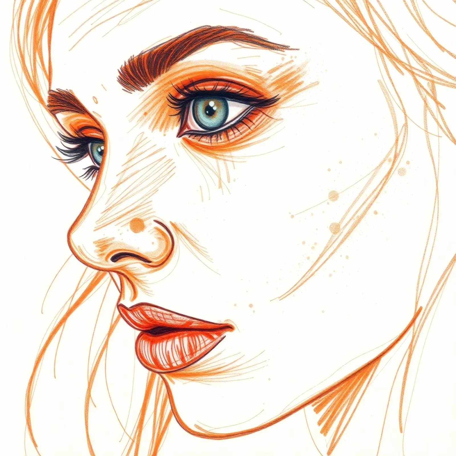 dessin d'une femme aux yeux bleus et au visage expressif poster avec cadre en plastique de DesignDoodle
