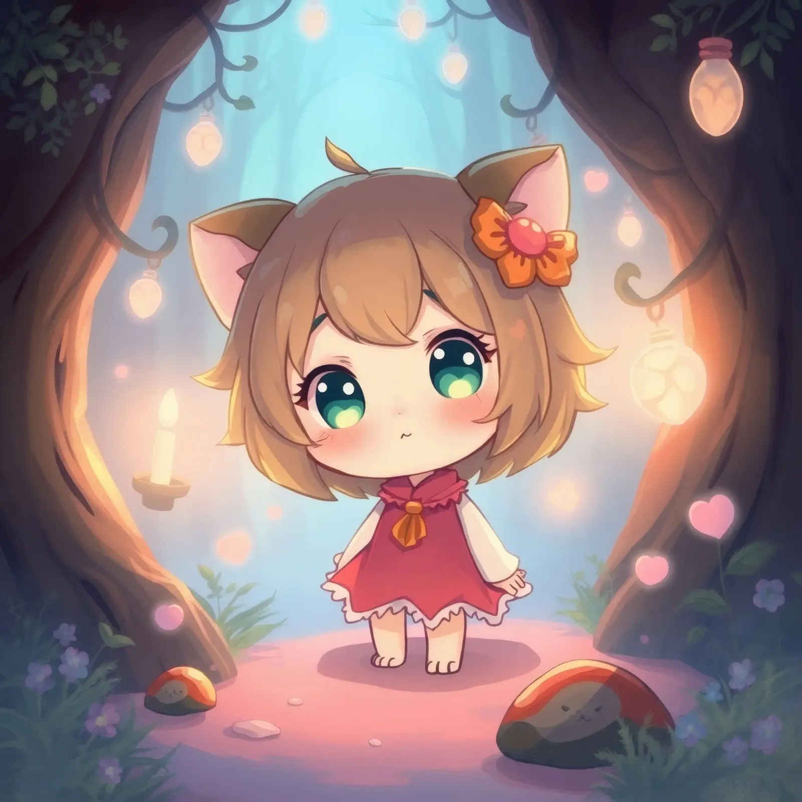 Cute character in a magical twilight forest canvas with Floater frame by DesignDoodle