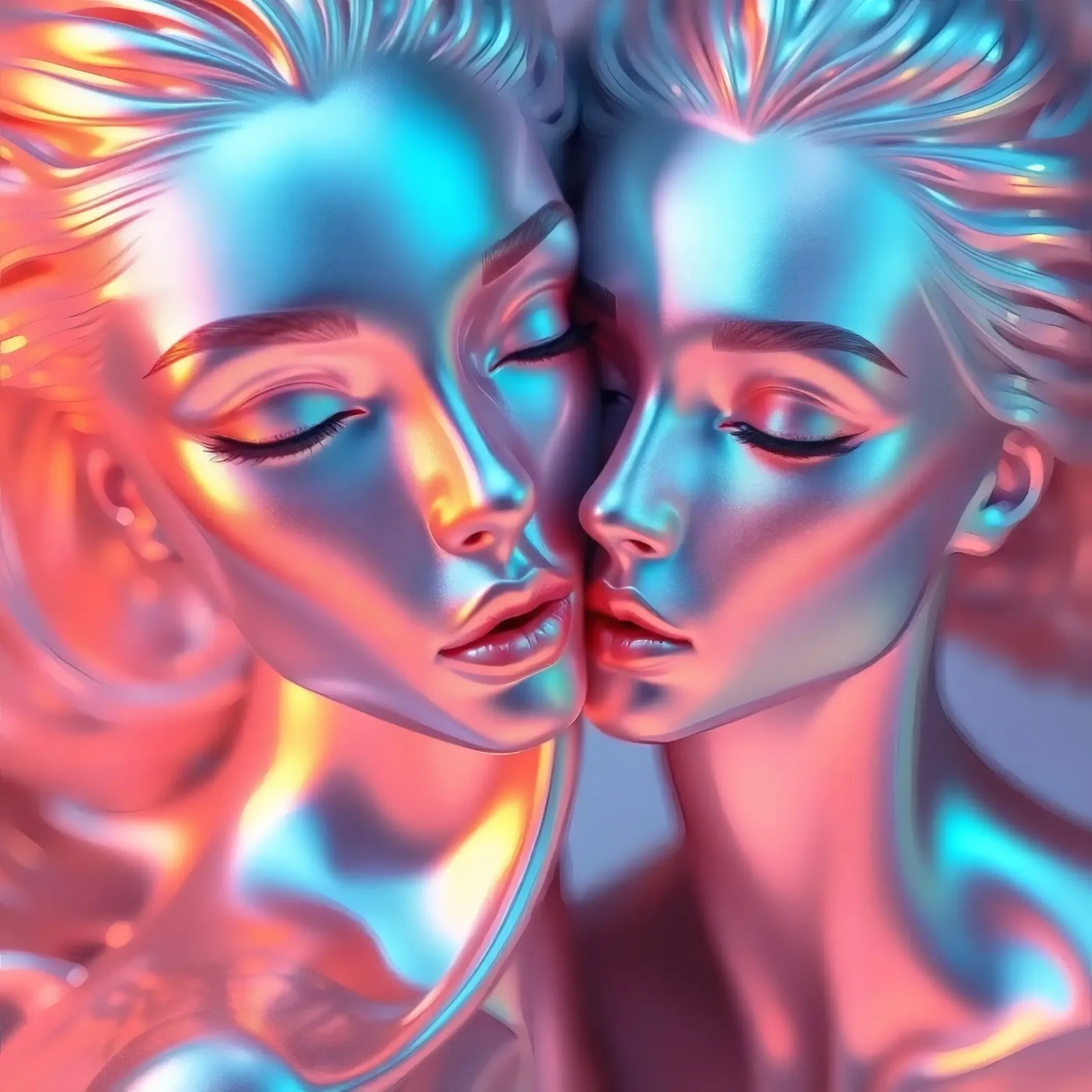 stylized figures with metallic sheen embracing in harmony canvas by DesignDoodle