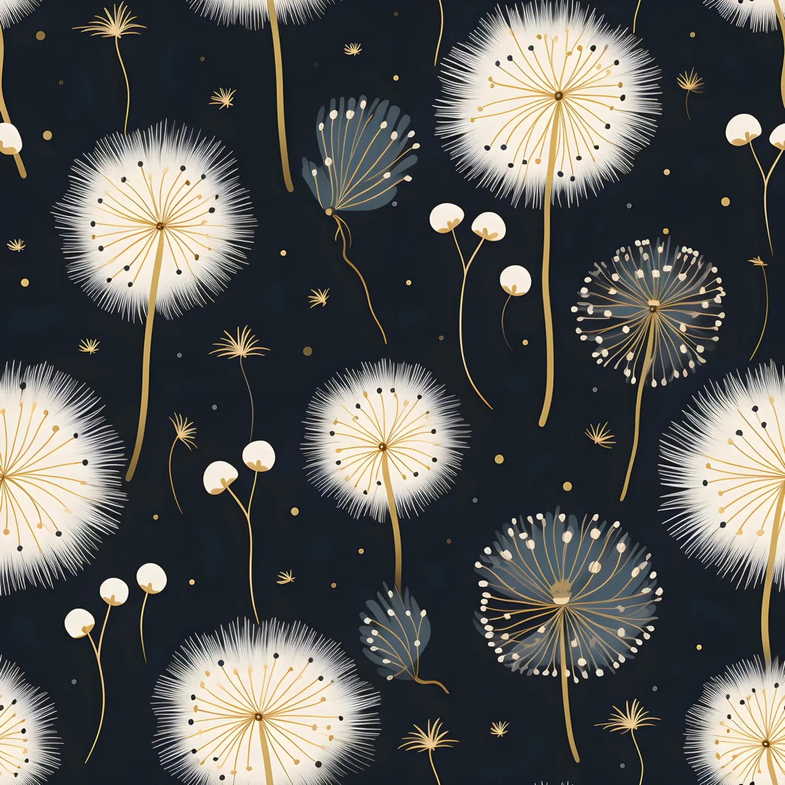 Denti di leone dorati poster con telaio in alluminio da Botanical Pattern House