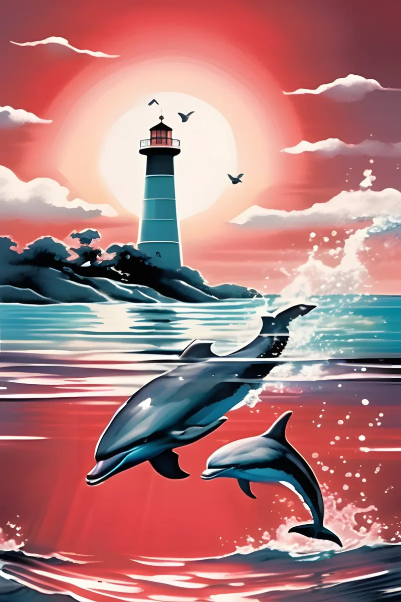 Sonnenuntergang und Leuchtturm poster con telaio in legno da kosinsart.gallery